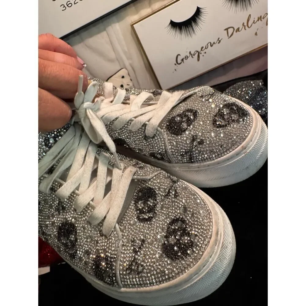 Betsey Johnson rhinestone crystal skull womens mid sneakers sz 9.5
